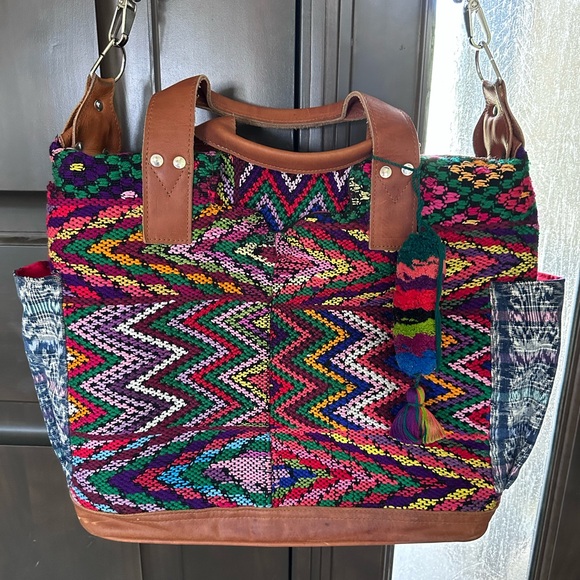 Nena & Co Leather and Huipil Large Bag 16” x 13” - Picture 3 of 8